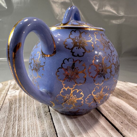 Hall China French Floral Ceramic Teapot Periwinkle Vintage USA Lid 2 Cups - Picture 7 of 13